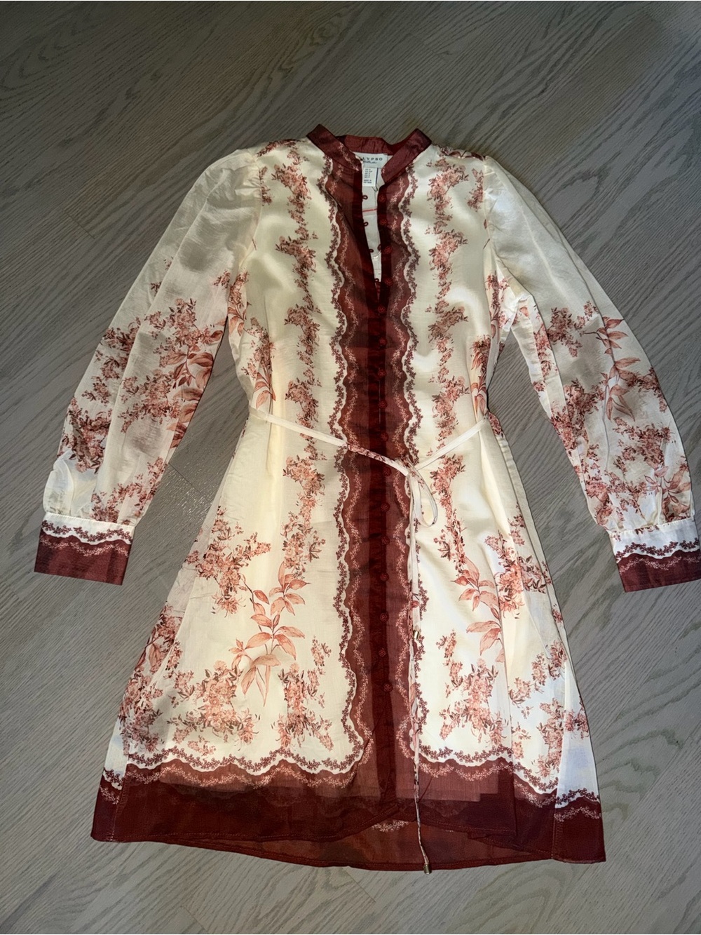Calypso St. Barth Cream and Dusty Rose Floral Long Sleeve Dress